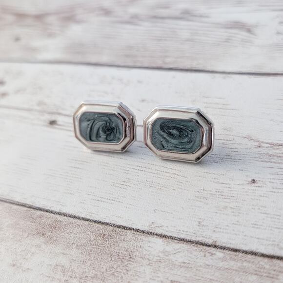 Vintage Stud Earrings Swirly Design with Silver Tone Halo - Picture 4 of 7